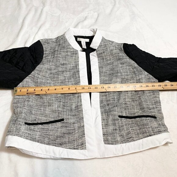 NEW Chico's quilted mix tweed pt pattern black white long sleeve collared jacket - Picture 10 of 12